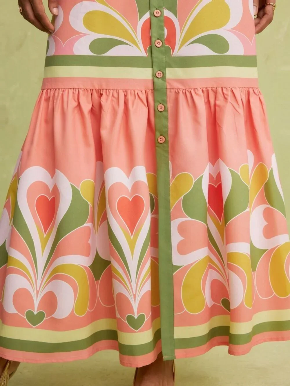 Multicolor Boho Women's Elegant Tea Party Heart Print Front Slit Skirt